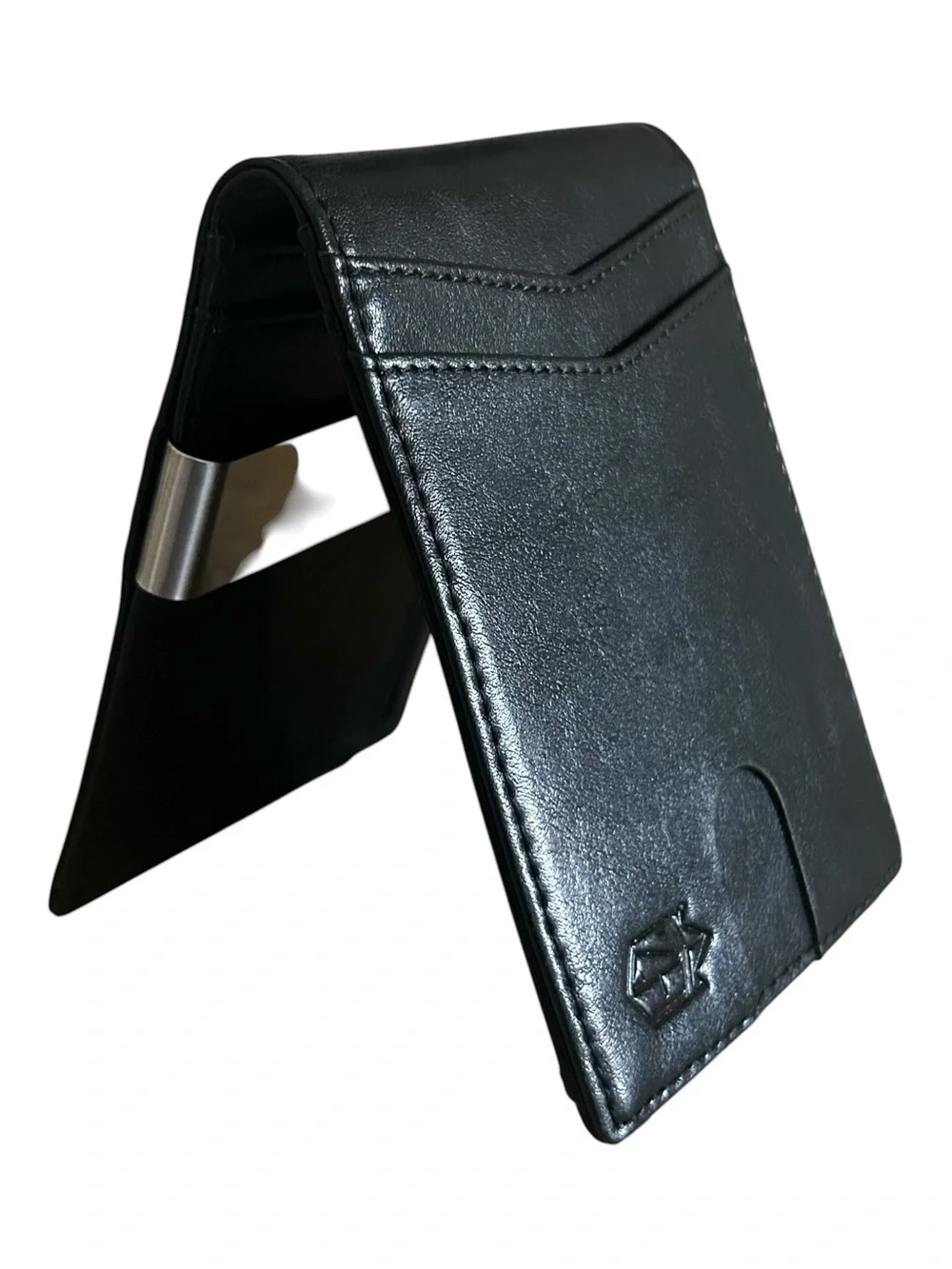 Slim Black Leather Money Clip Card Wallet - Minimal Men's Accessory